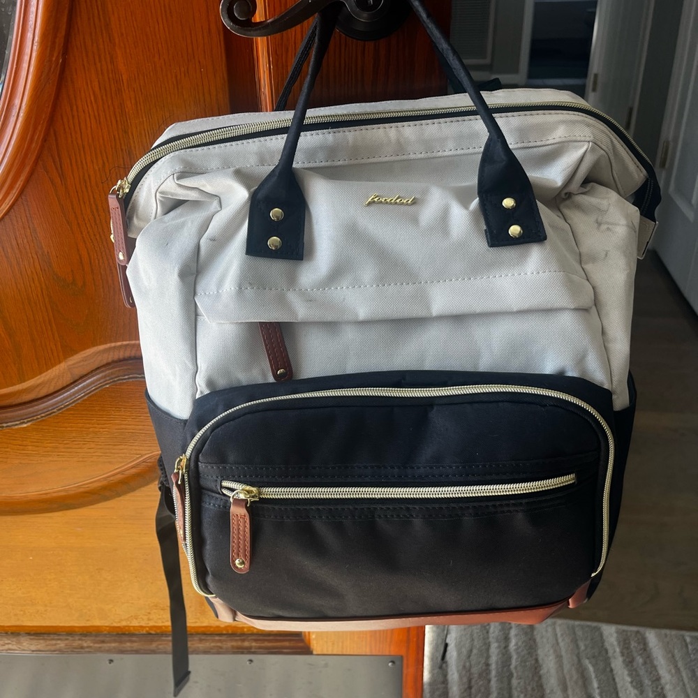 Trendy Two-Tone Black and Cream Commuter Backpack